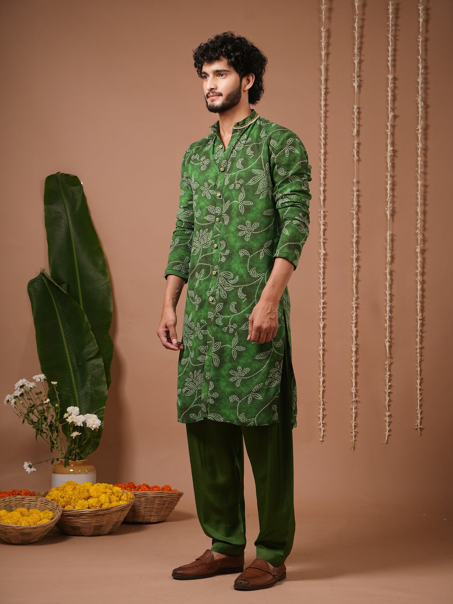 Green Bandhani Kurta + Salwar Set (Set of 2)
