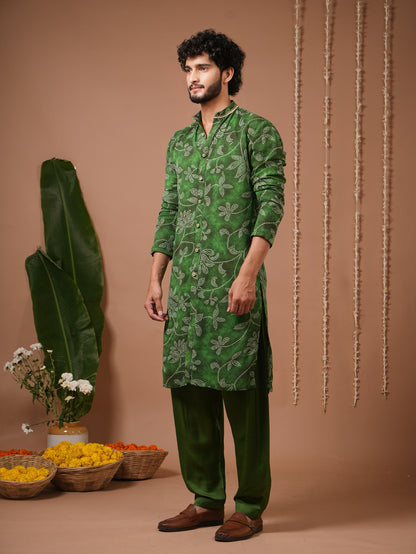 Green Bandhani Kurta + Salwar Set (Set of 2)