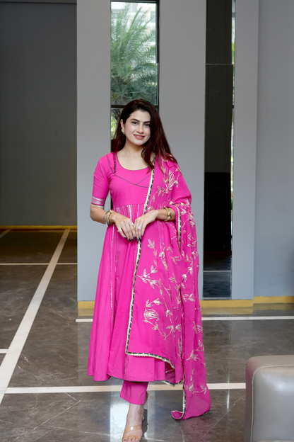PINK ROBIN GOTA WORK SUIT SET