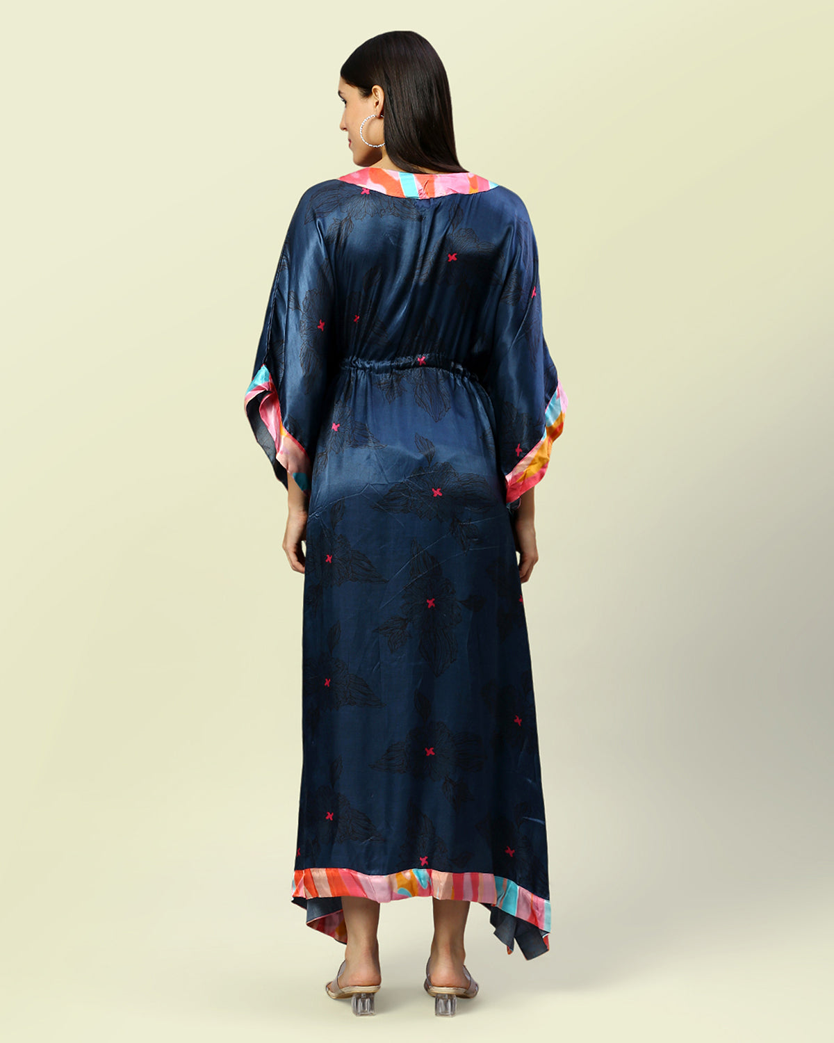 Steel Blue Printed Long Kaftan