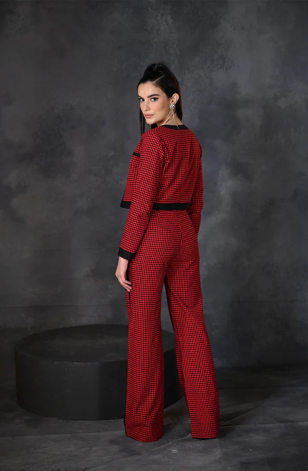 Red Black Houndstooth Co- Ord Set