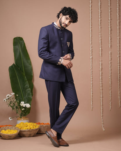Navy Blue Jodhpuri Set (Set of 3)
