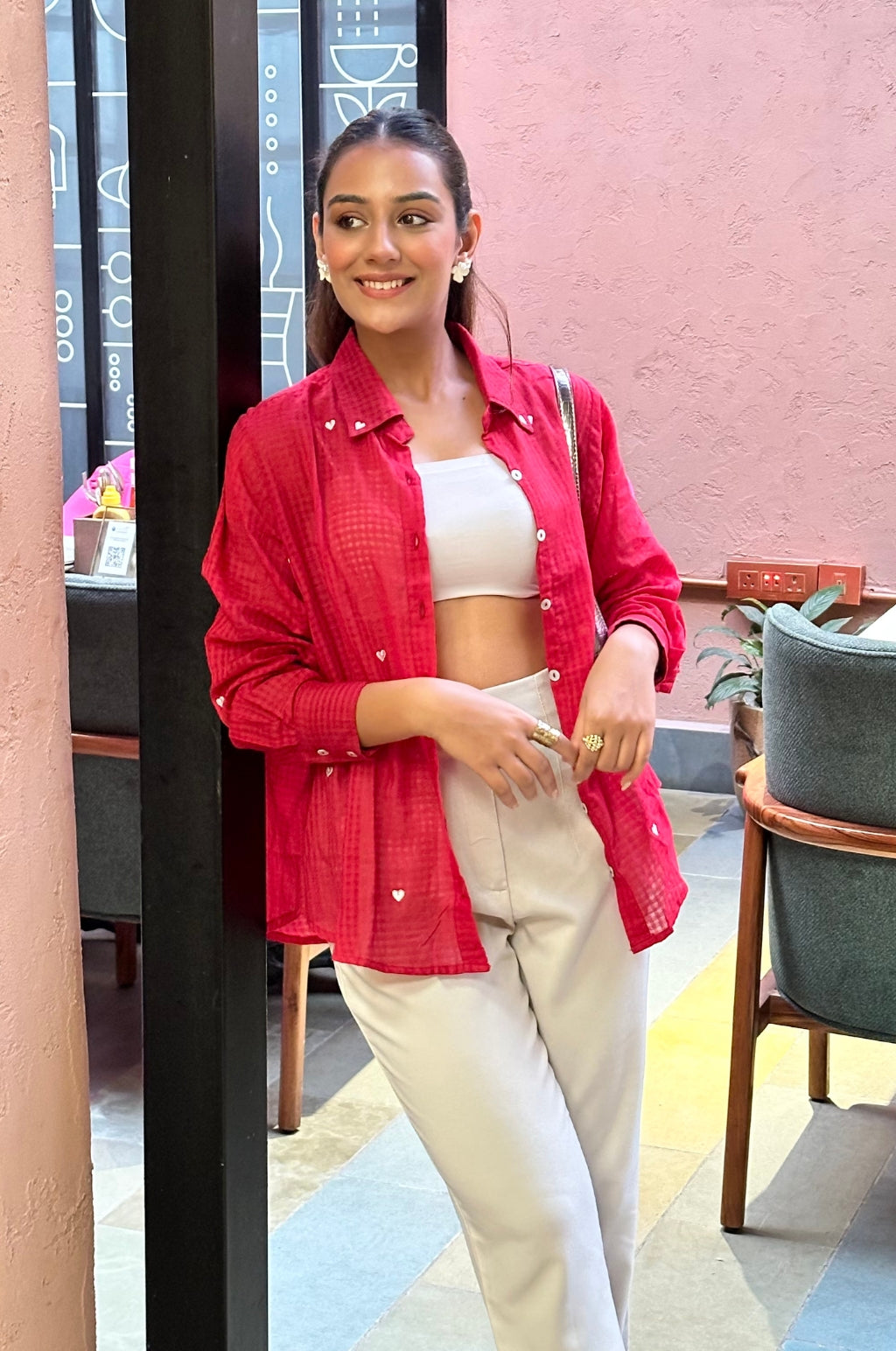 Nayeli Heart Embroidery Red Shirt