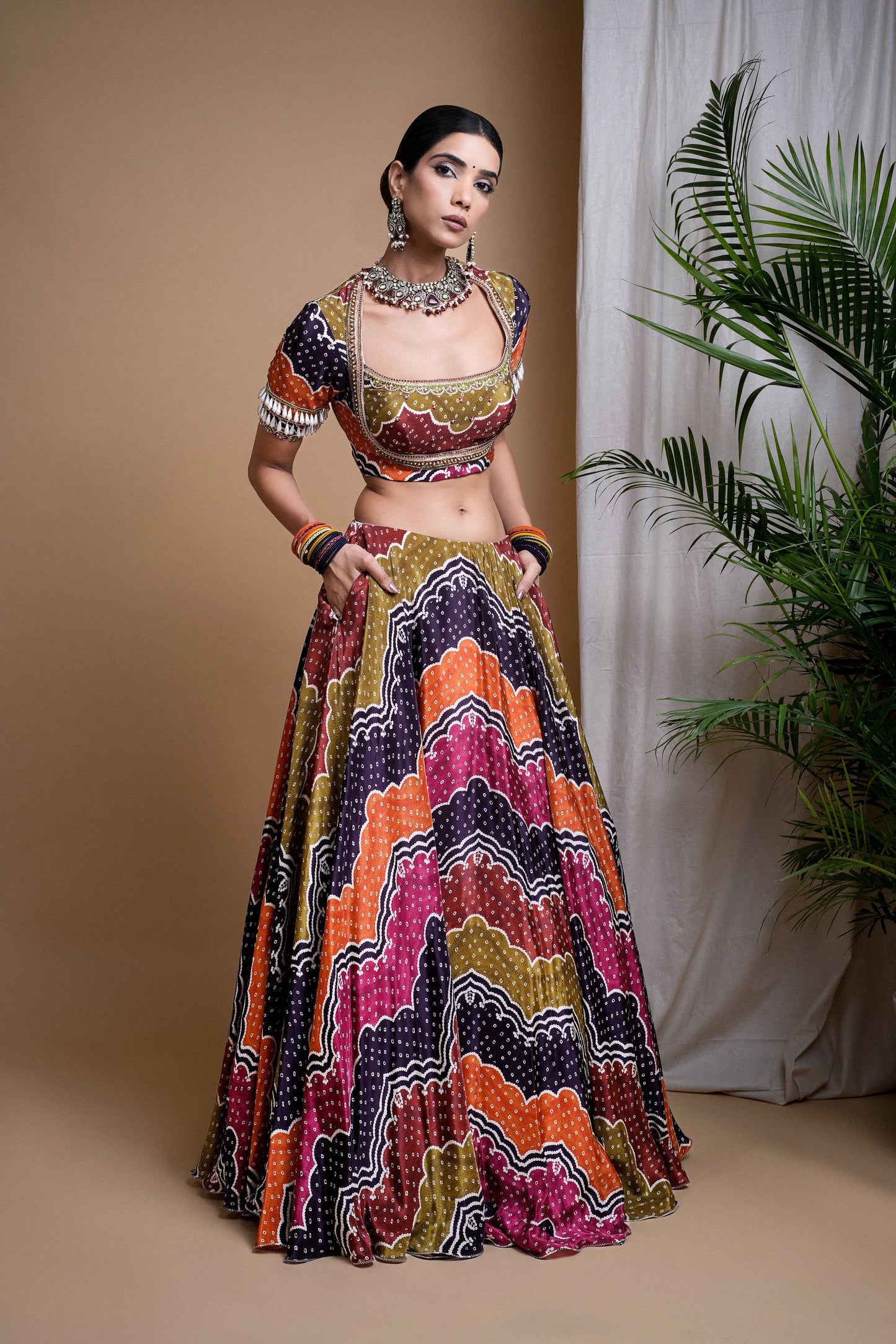 MULTI COLOR DIGITAL PRINT HEAVY LEHENGA SET  (SET OF 3)