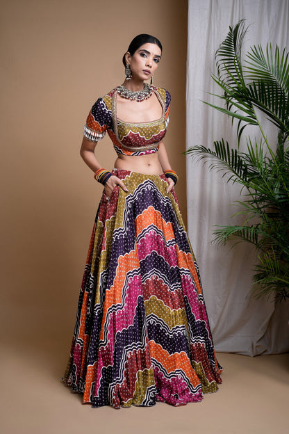 MULTI COLOR DIGITAL PRINT HEAVY LEHENGA SET  (SET OF 3)