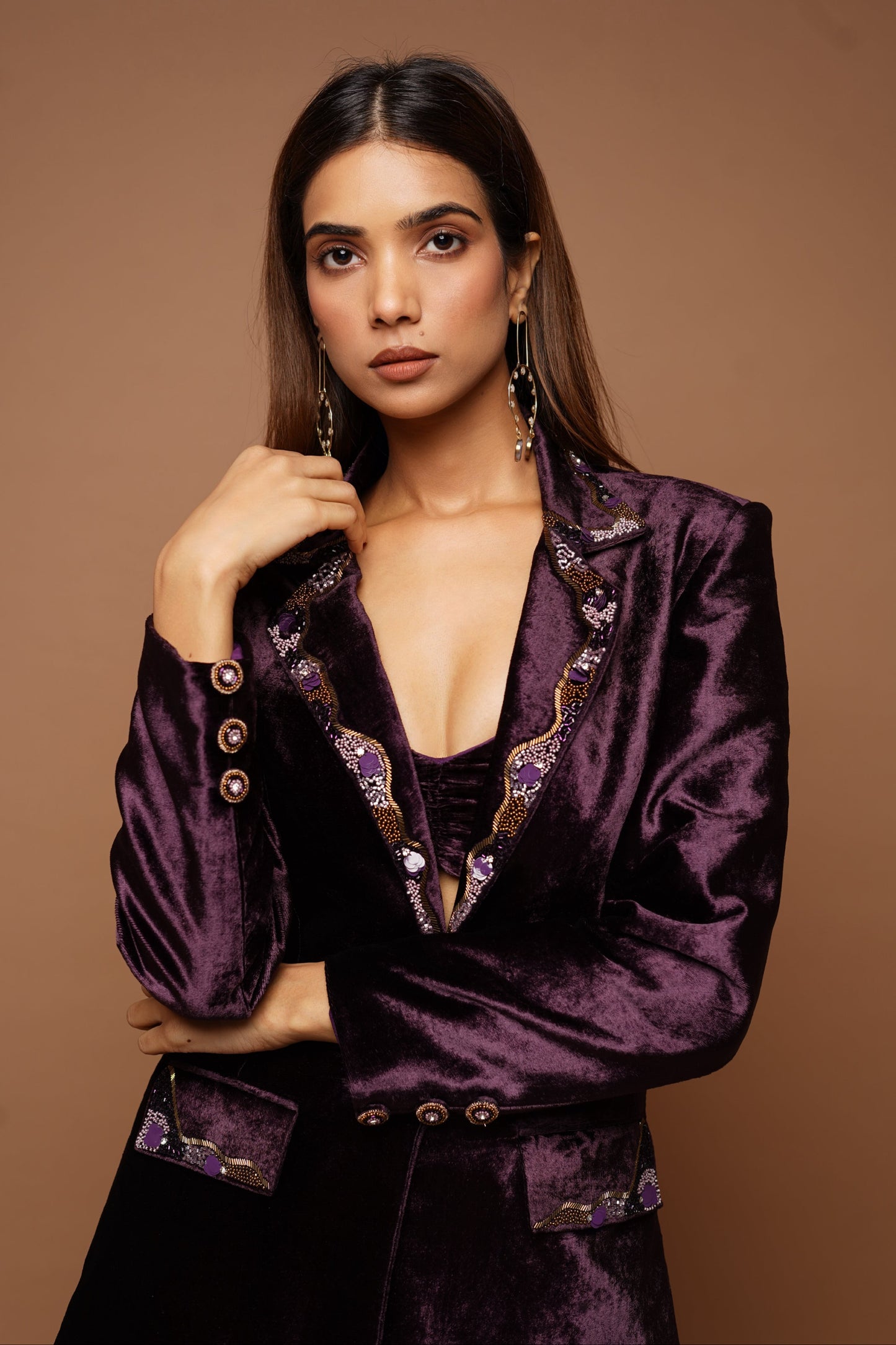 Wine Velvet Coat Set (Set of 3)