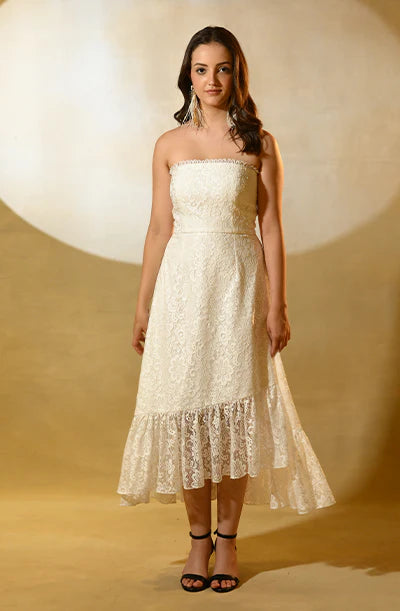 White Lace Asymmetrical Dress