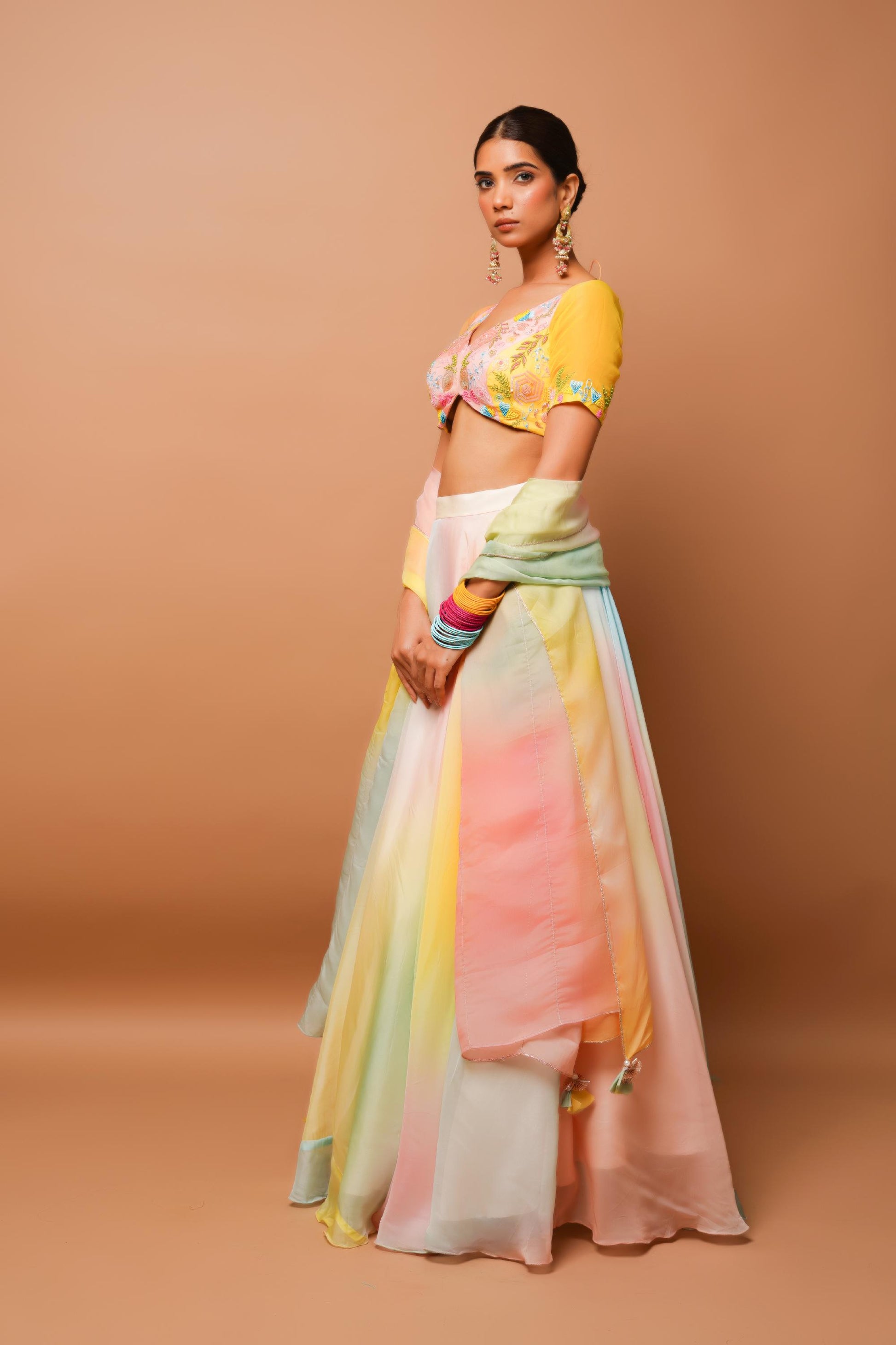Rainbow Hand Painted Lehenga Set Image 4