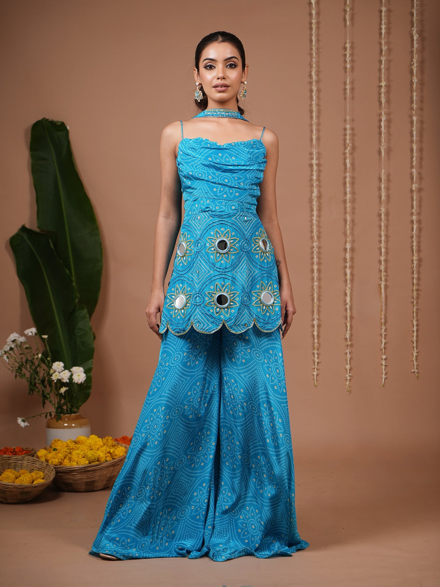 Firozi Bandhani Printed Suit Set (Set of 3)