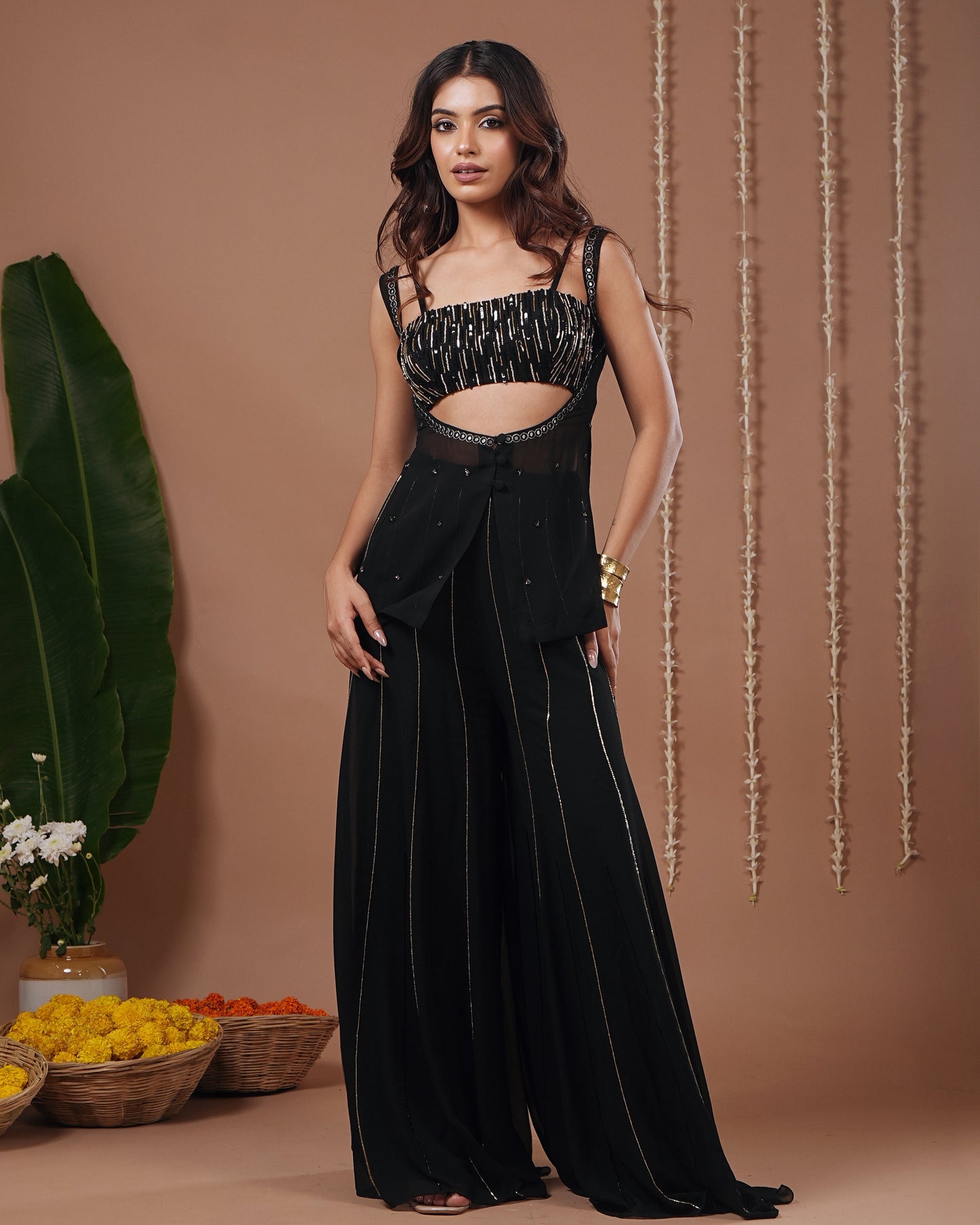 Black Georgette Heavy Indo Set (Set of 3)