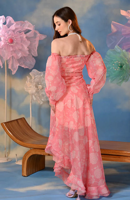 Pink Organza Printed Gown