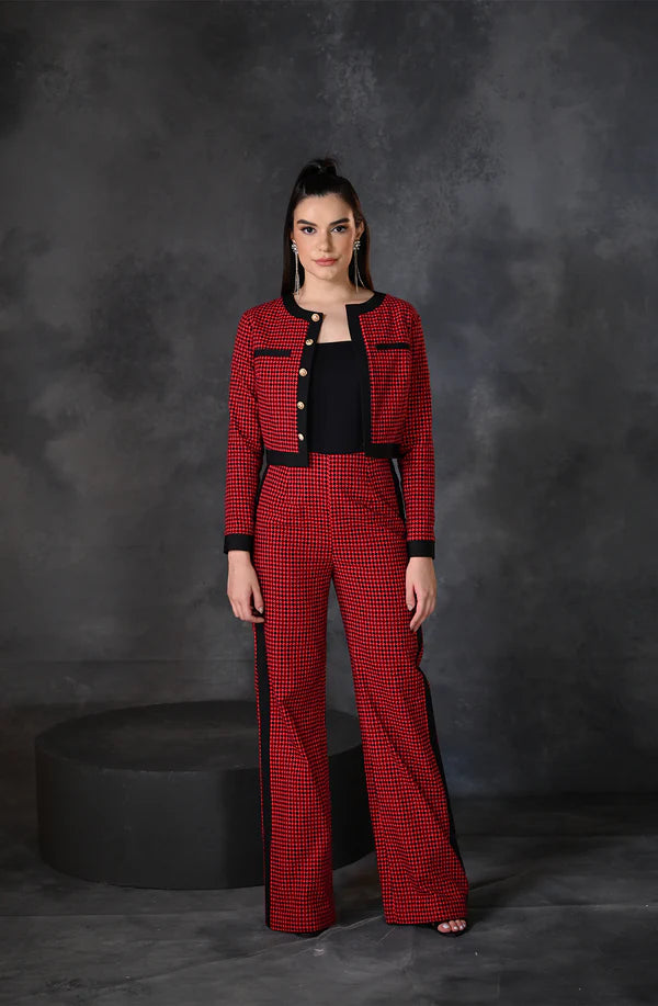 Red Black Houndstooth Co- Ord Set