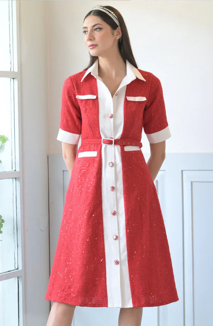 Red Tweed Shirt Dress