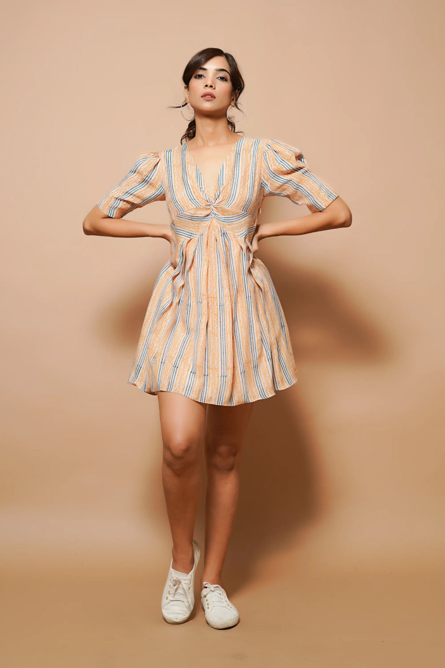 Brown block printed mini