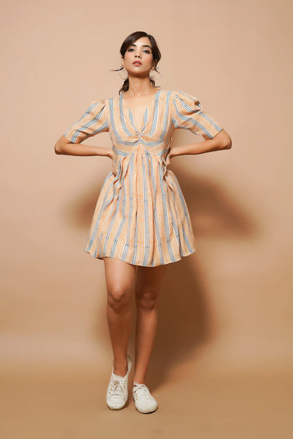 Brown block printed mini