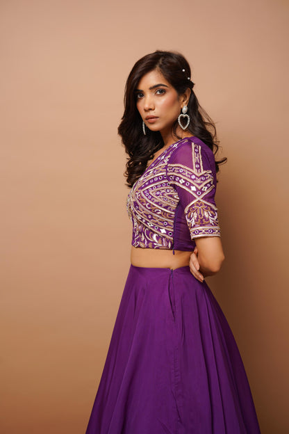 dark purple organza indo lehenga set Image4