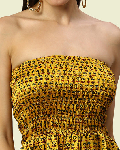 Yellow Silk Mini Tiered Dress