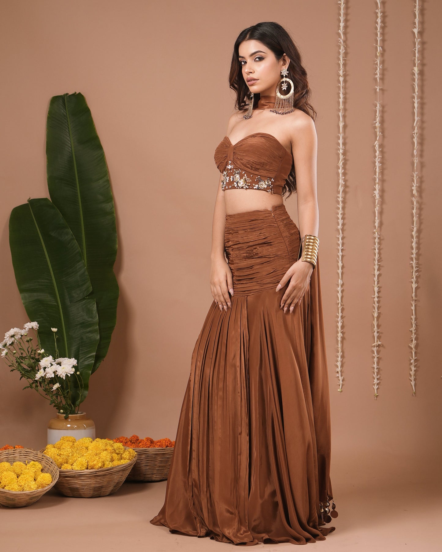 Brown Corset Indo Skirt Dress (Set of 3)