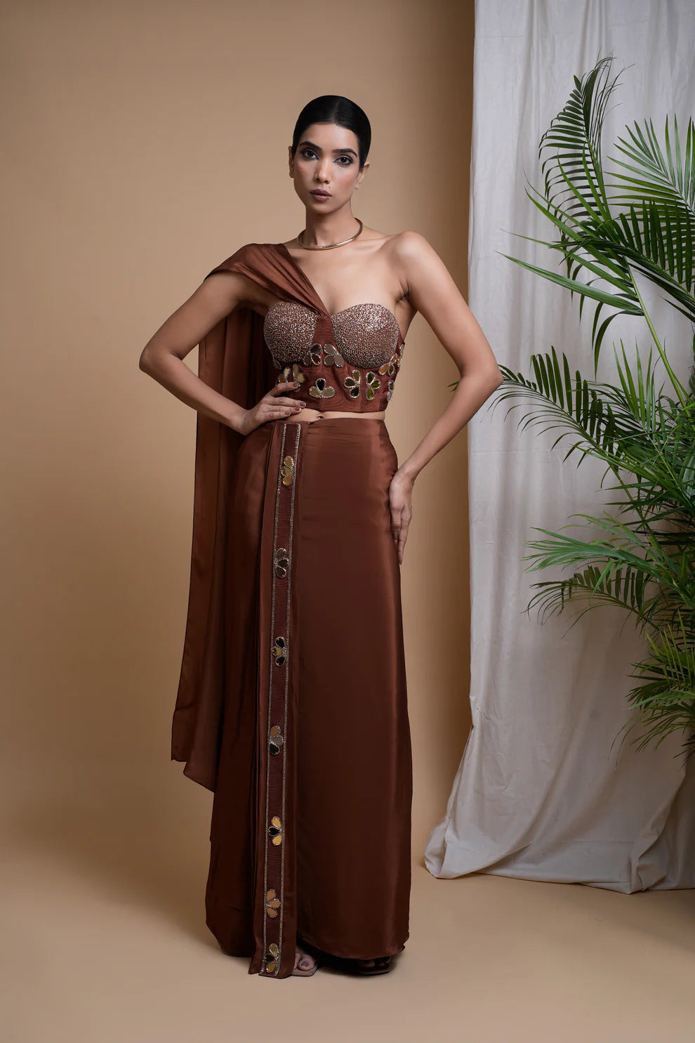 RUSTIC BROWN CORSET DRAPE SET (SET OF 2)