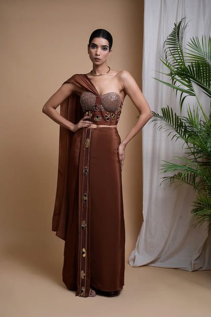 RUSTIC BROWN CORSET DRAPE SET (SET OF 2)
