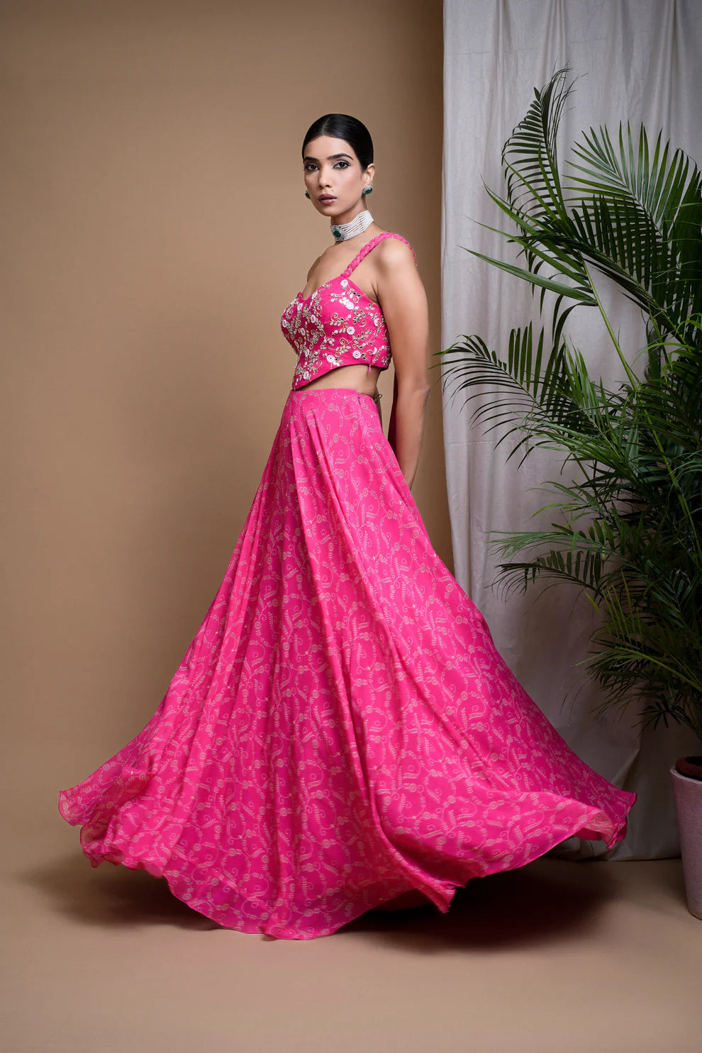 HOT PINK DIGITAL PRINT INDO LEHENGA SET (SET OF 2)