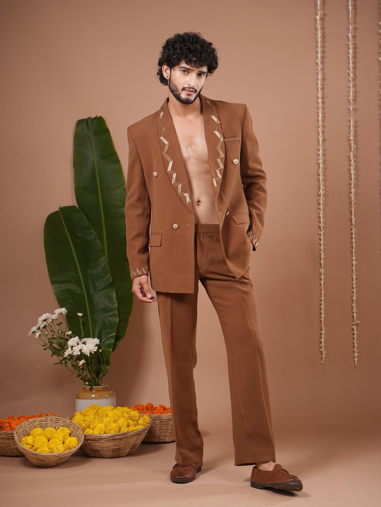 Mustard Coat And Pant Set (Set of 2)