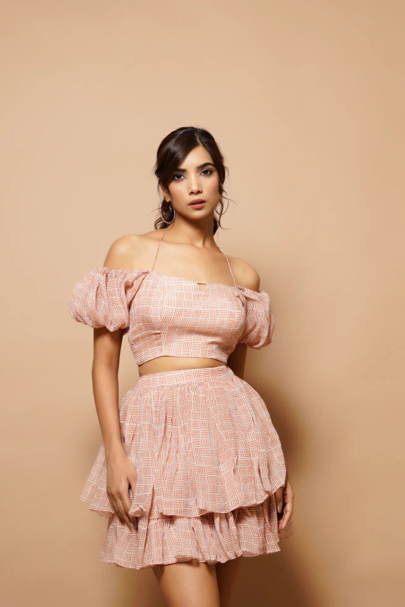 Brown Organza mini skirt co-ord