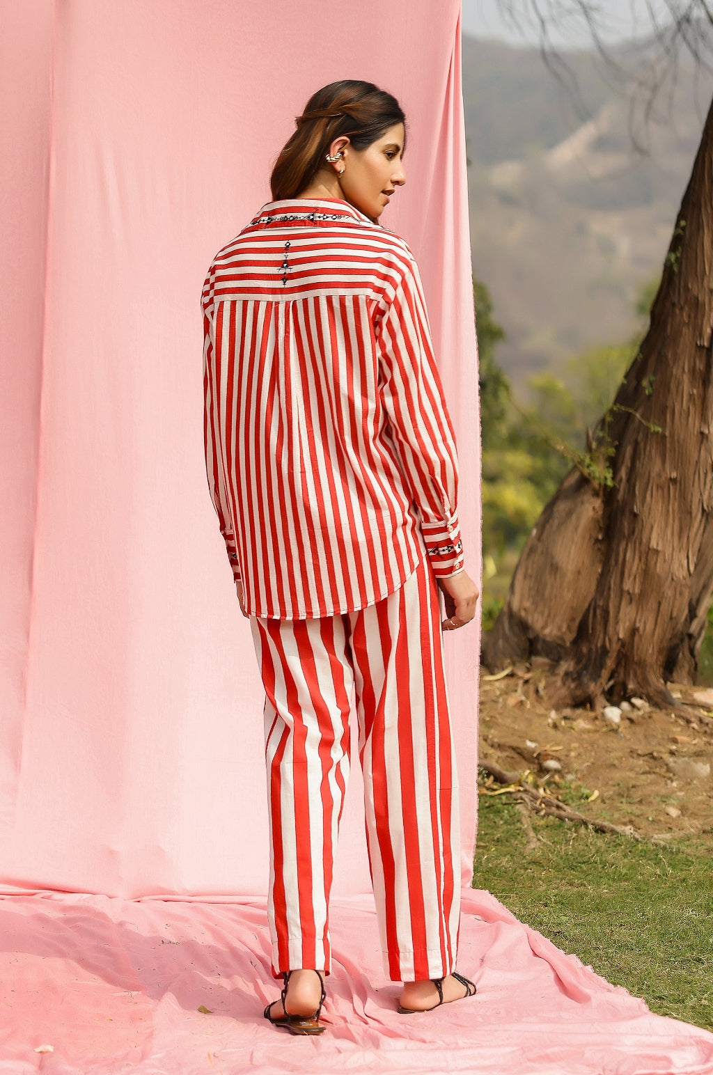 Red Mirror Embroidered Stripe Shirt