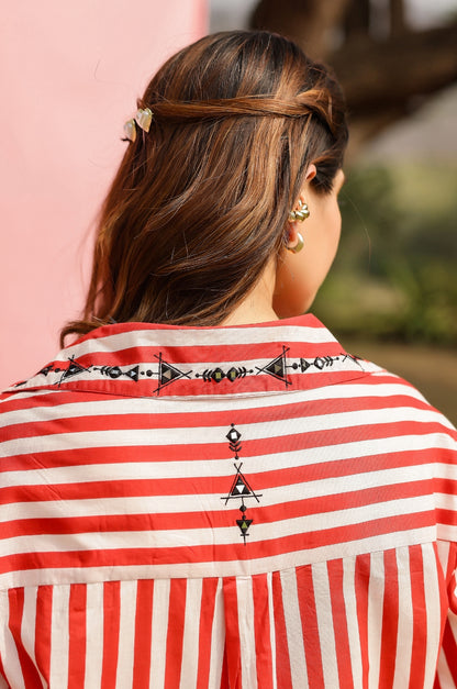 Red Mirror Embroidered Stripe Shirt