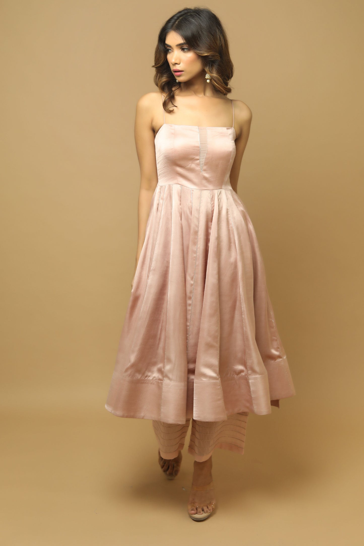 Rose Pink Kali Kurta Set  (Set Of 3)