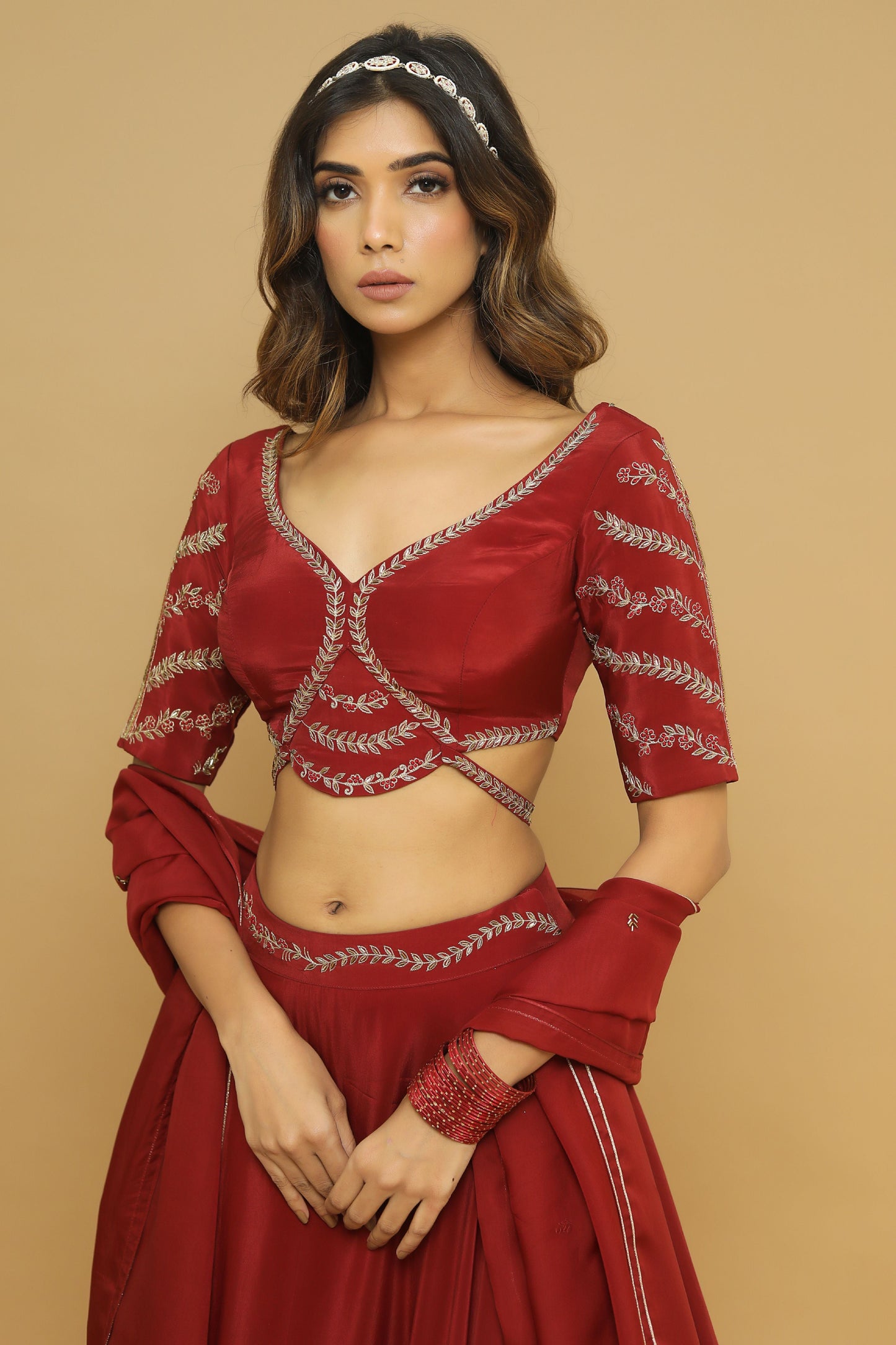 Maroon Lehenga  Set (Set Of 3)