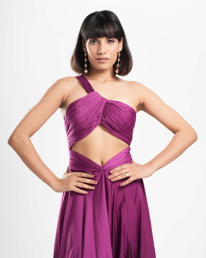 Kerstin - Tyrain Purple Long Drape Dress