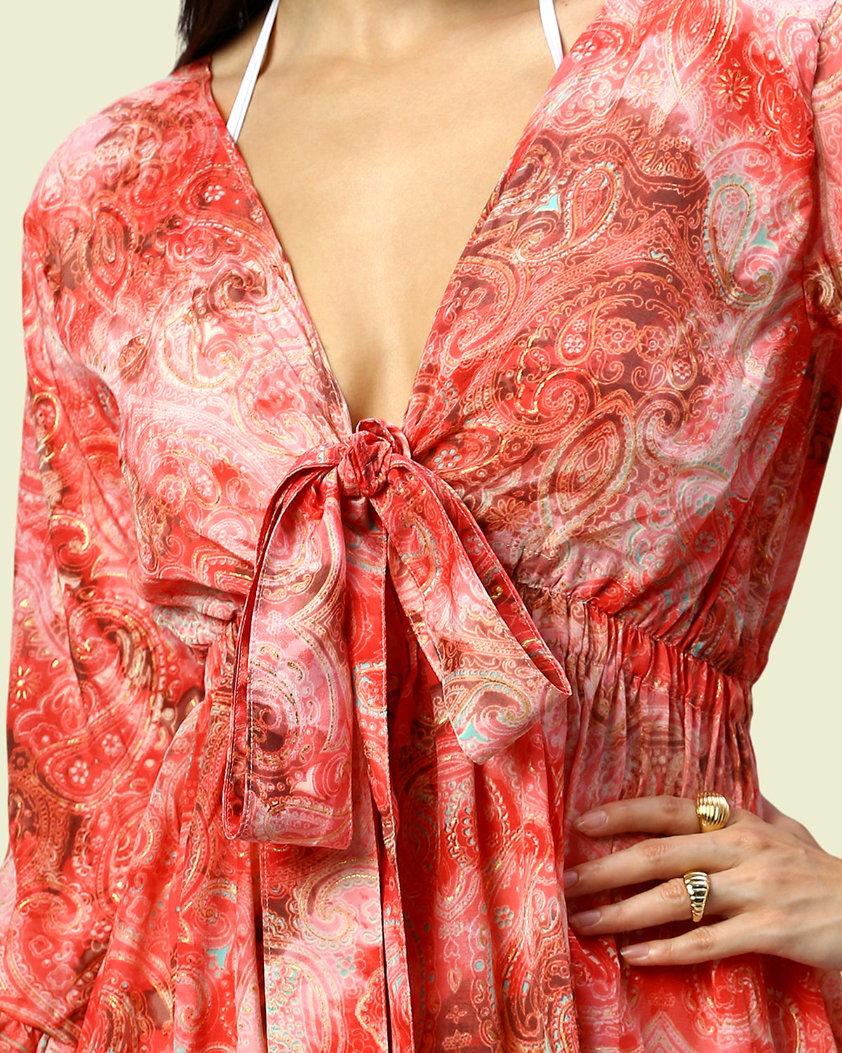 Red Printed Beachwear Cover Up Kimono