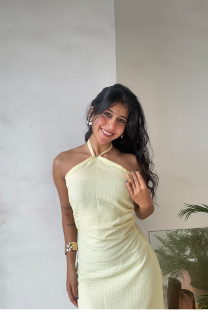 Butter Yellow Halter Dress