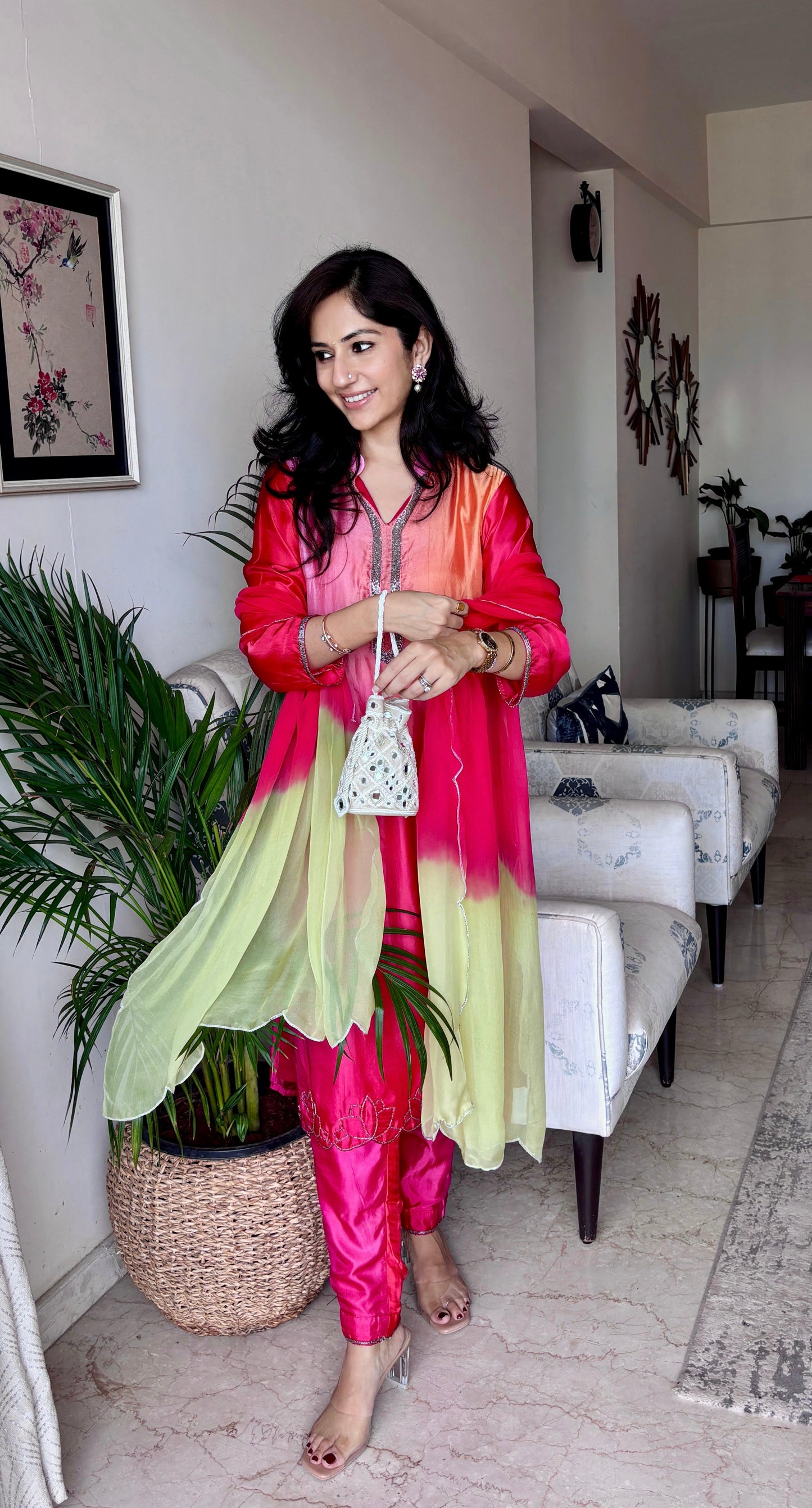 GAURI IN LOTUS EMBROIDERED SHADED KURTA BOTTOM SET