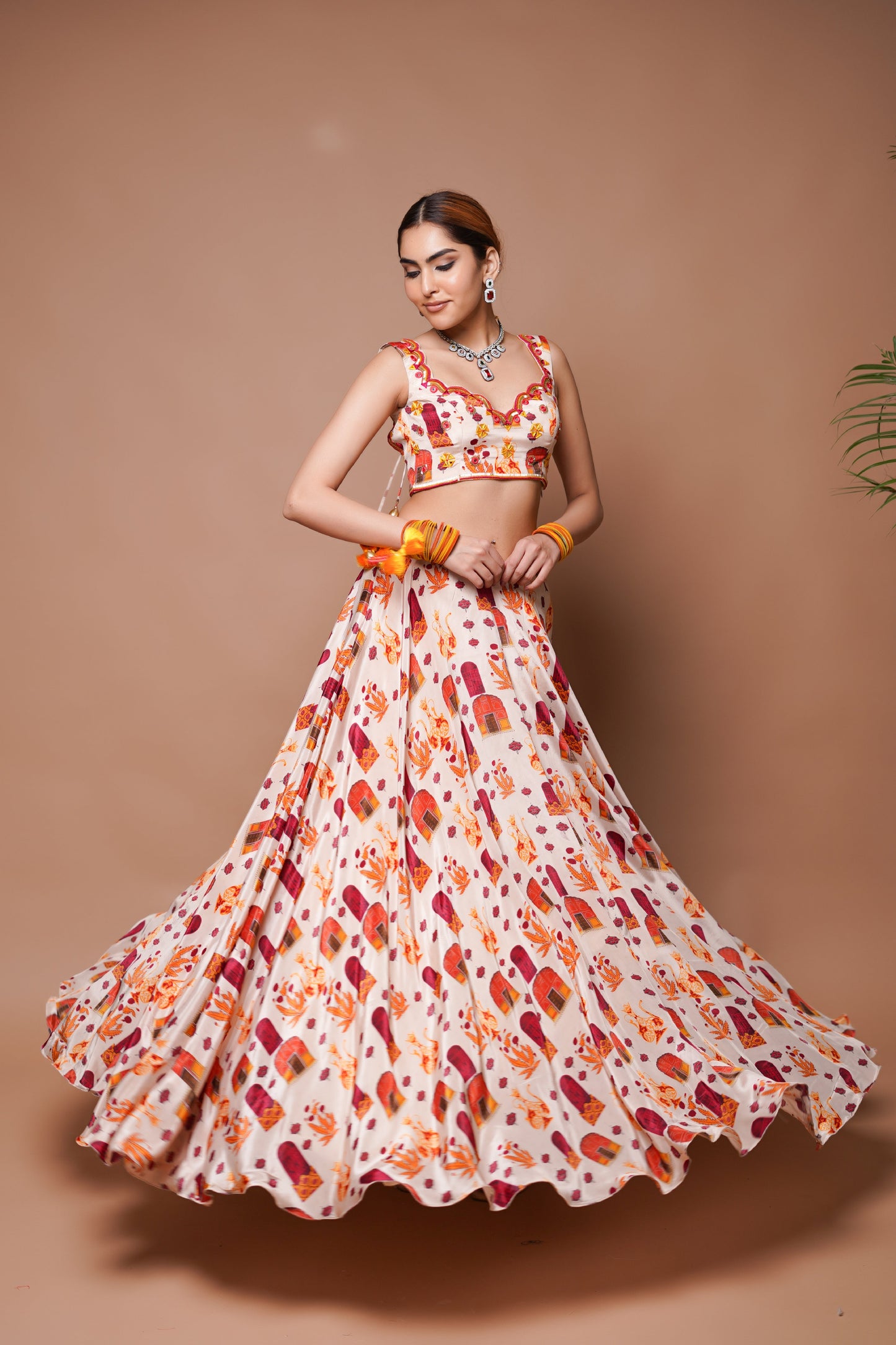 CREAM  DIGITAL PRINT LEHENGA SET (SET OF 3)