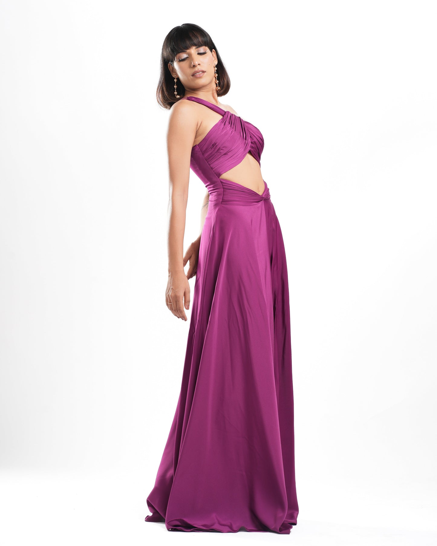 Kerstin - Tyrain Purple Long Drape Dress