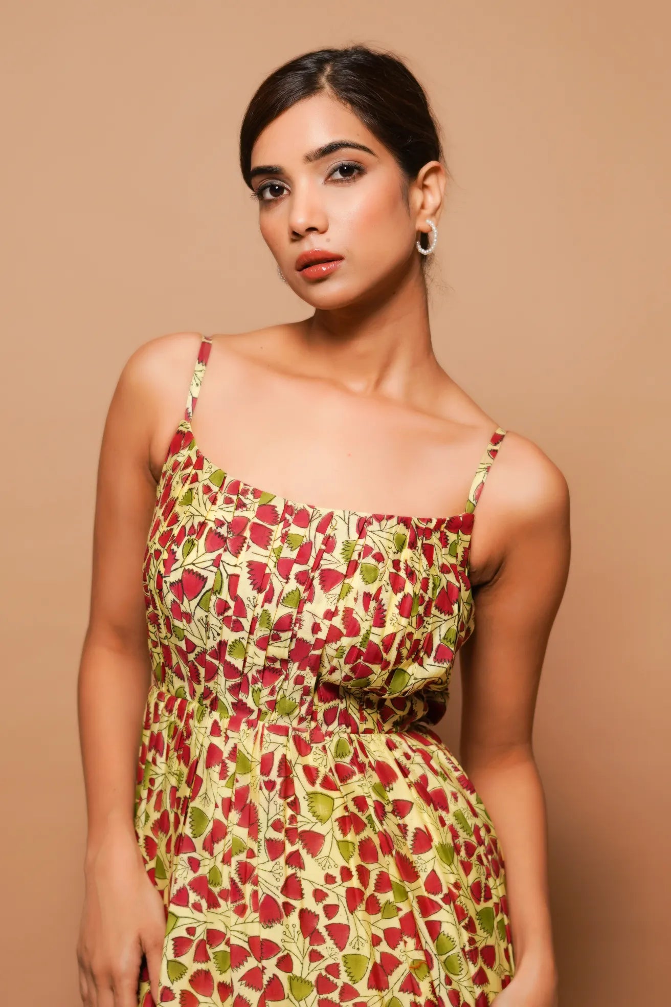 Yellow Block Printed Chanderi Maxi