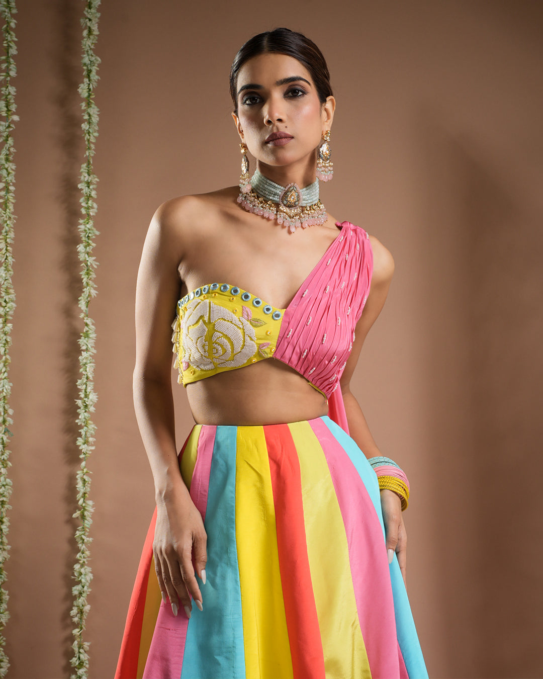 Horse Print One Shoulder Lehenga Set (Set of 2)