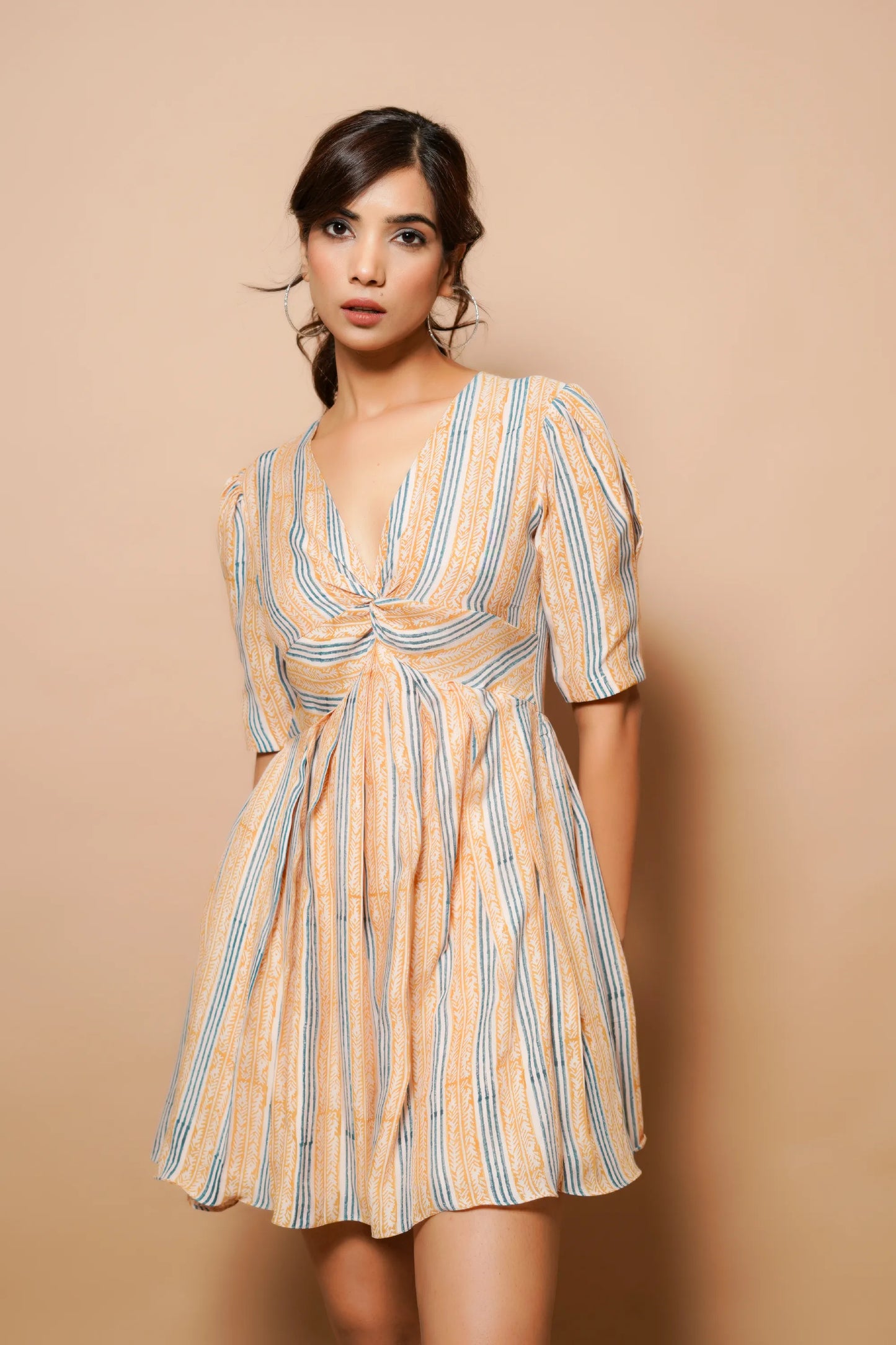 Brown block printed mini