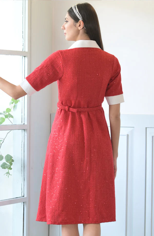 Red Tweed Shirt Dress