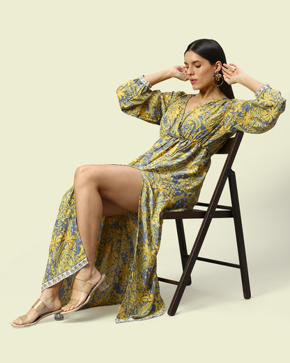 Yellow Vintage Printed Long Dress