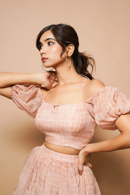 Brown Organza mini skirt co-ord