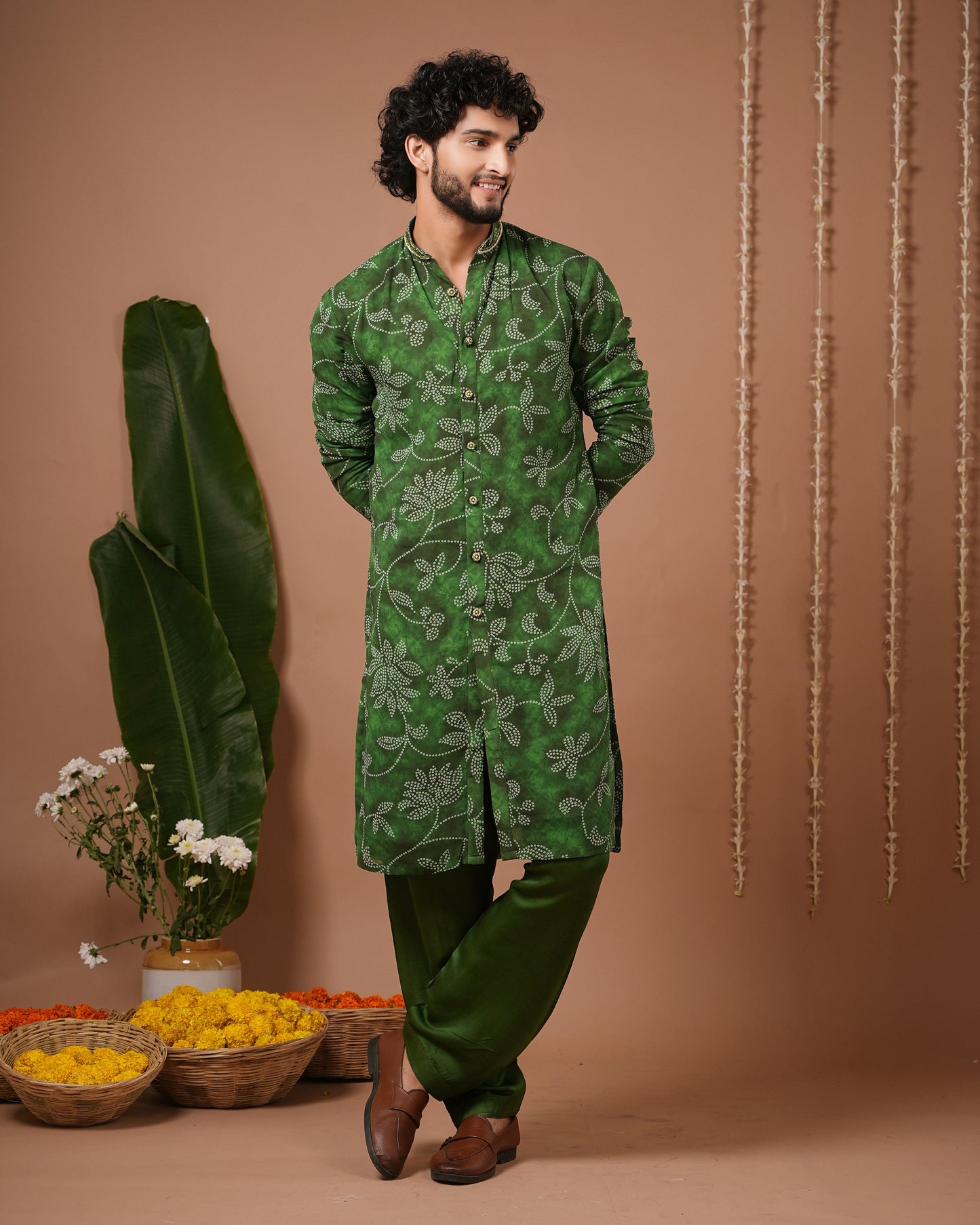 Green Bandhani Kurta + Salwar Set (Set of 2)