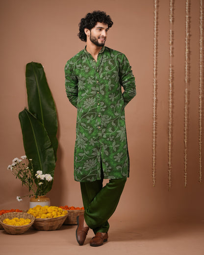 Green Bandhani Kurta + Salwar Set (Set of 2)