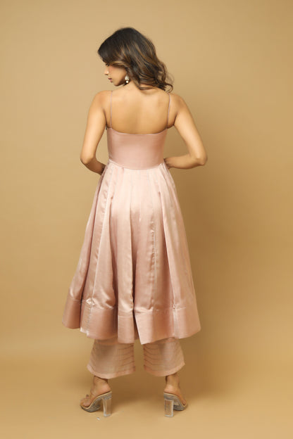 Rose Pink Kali Kurta Set  (Set Of 3)