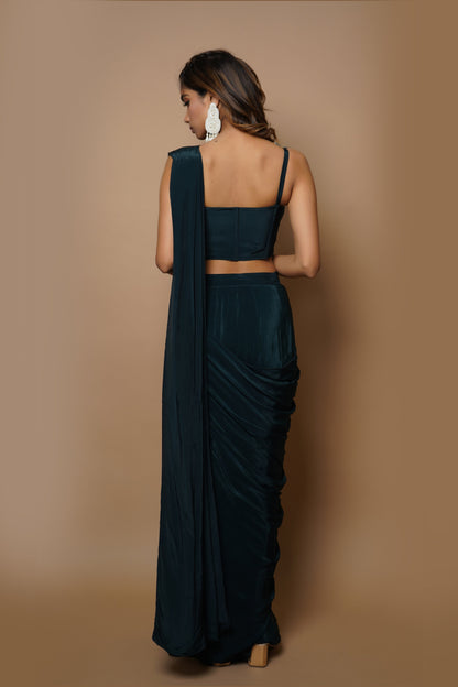 Teal Ready To Wear Saree (Set Of 2)