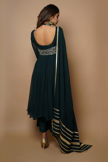 Bottle Green Anarkali Suit Set image 5