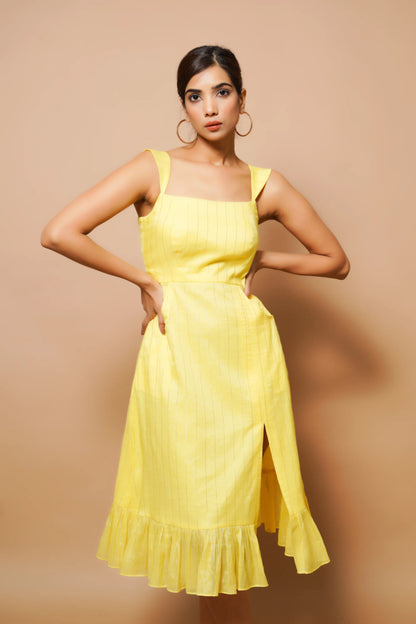 Chanderi Lurex Yellow Midi