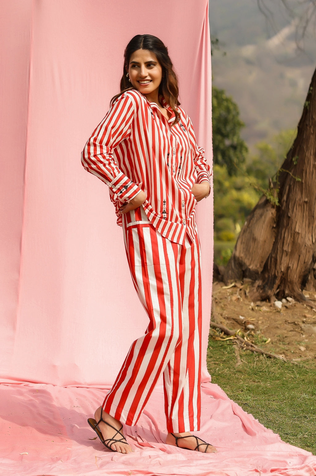 Red Mirror Embroidered Stripe Shirt